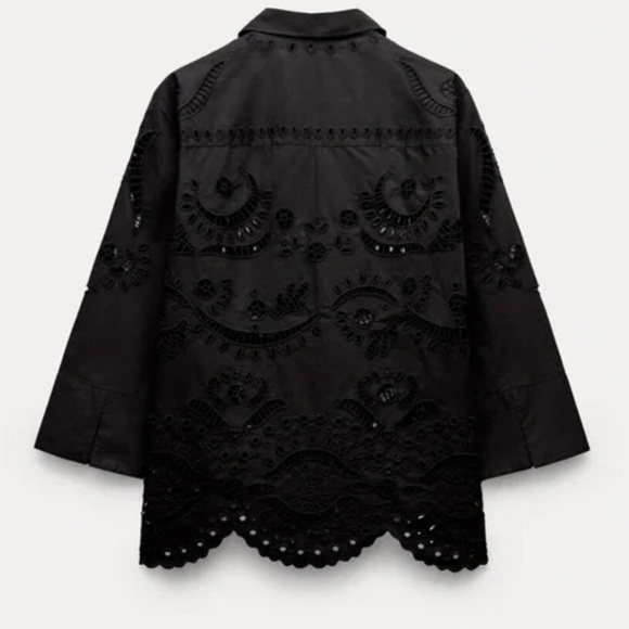 Sz XS Zara ZW Collection oversized embroidered black poplin shirt tunic - Picture 5 of 8